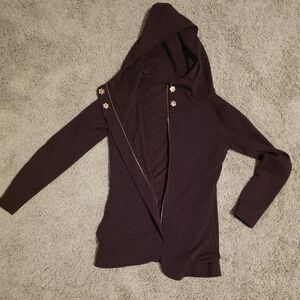 Women’s Hooded Open-Front Utility Jacket in Plum
